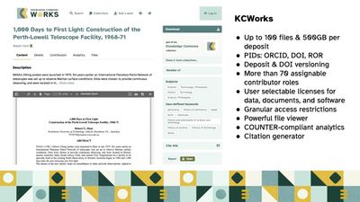 screenshot and datapoints on KCWorks